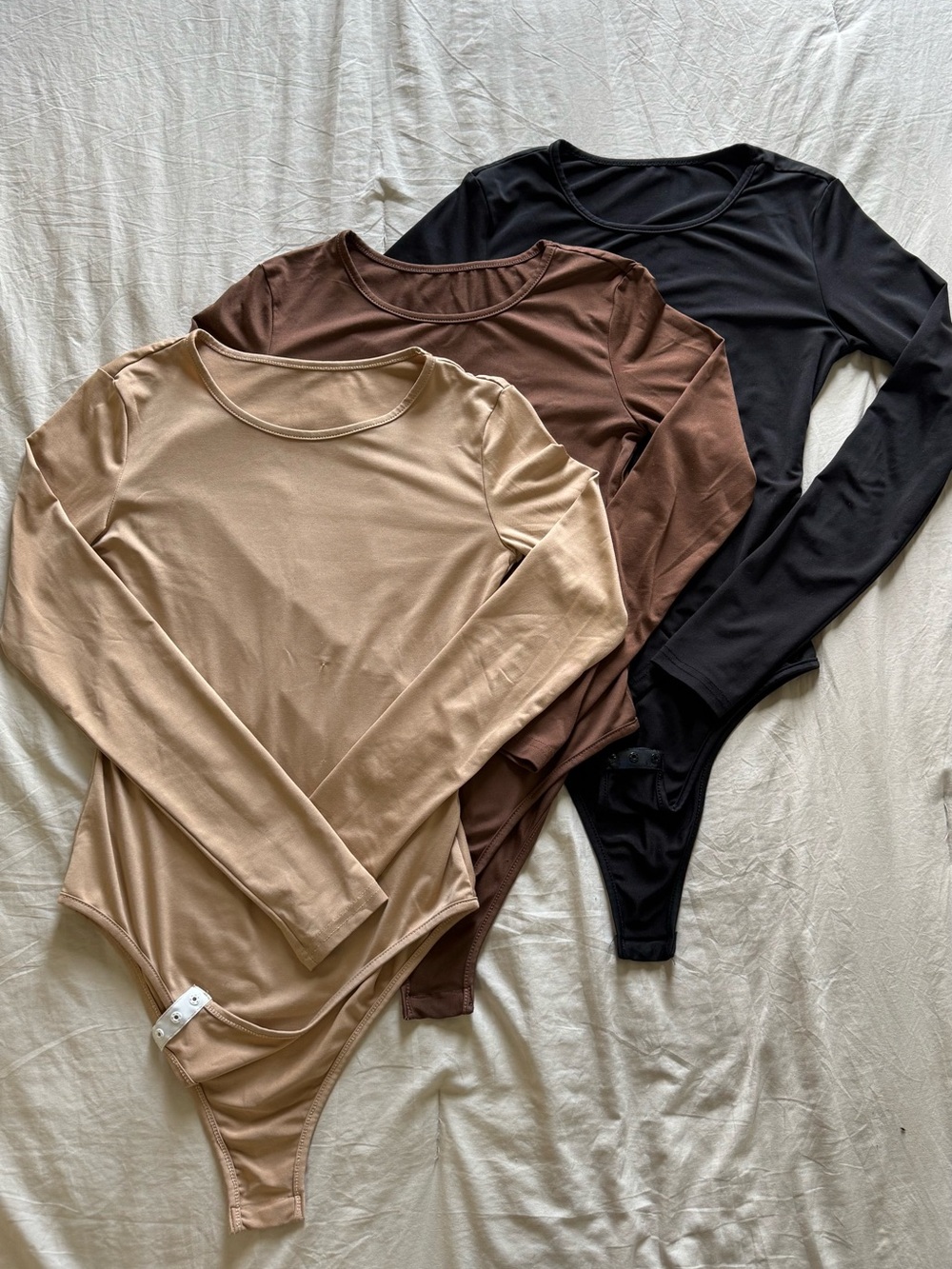 Classic Long Sleeve Scoop Neck Bodysuit - Black, Brown, Beige